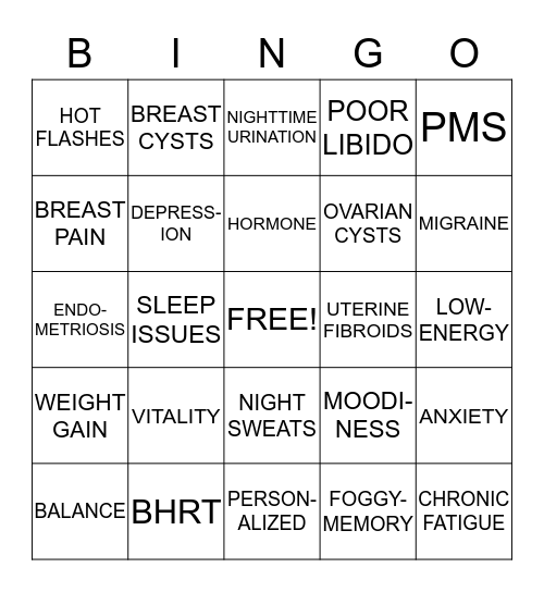 Bio-Identical Hormone Replacement Therapy Bingo Card