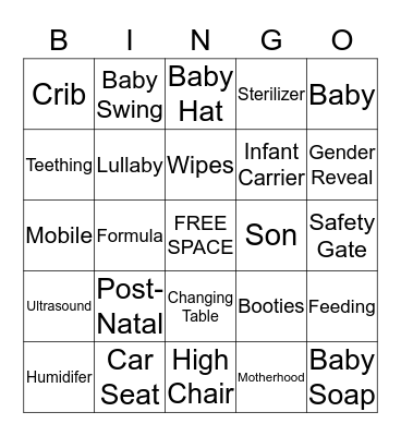 EVAN'S BABY SHOWER BINGO Card