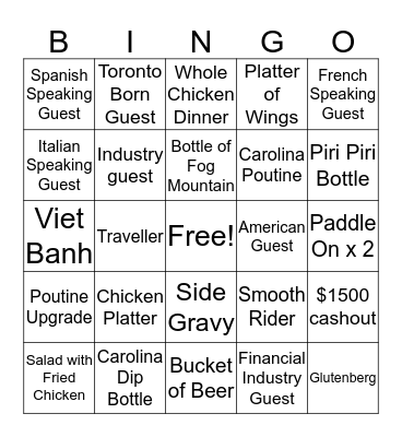 Union Chicken Bingo Card