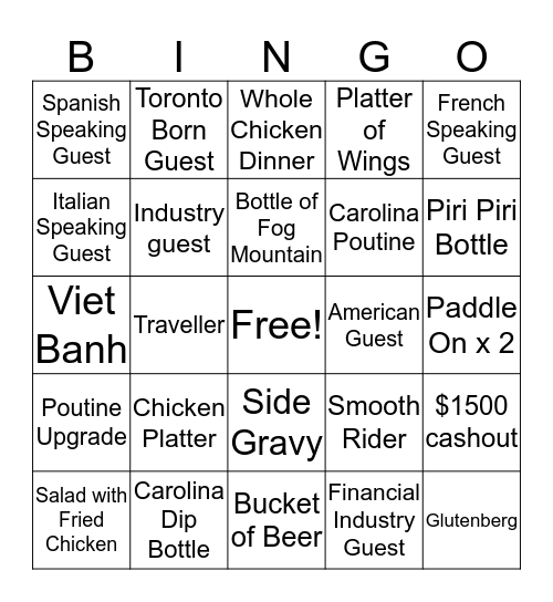 Union Chicken Bingo Card