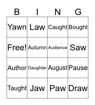 The /o/ Sounds Bingo Card