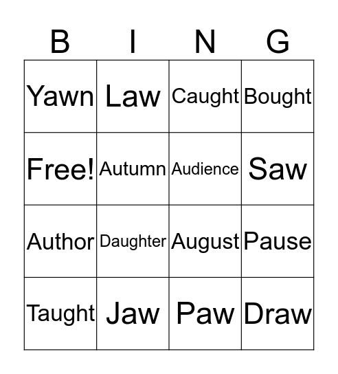 The /o/ Sounds Bingo Card