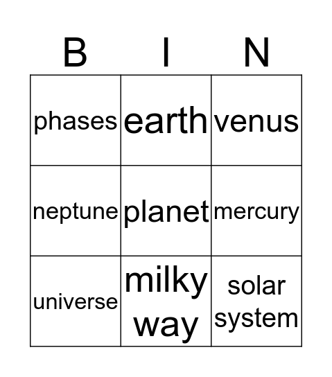 Earth and Space Bingo Card