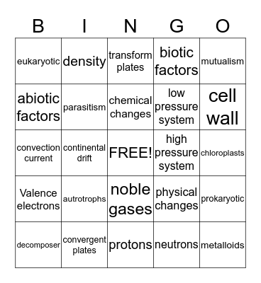 SCIENCE STUFF Bingo Card