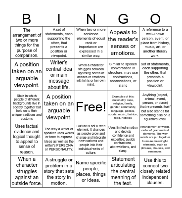 SpringBoard Bingo Unit Bingo Card