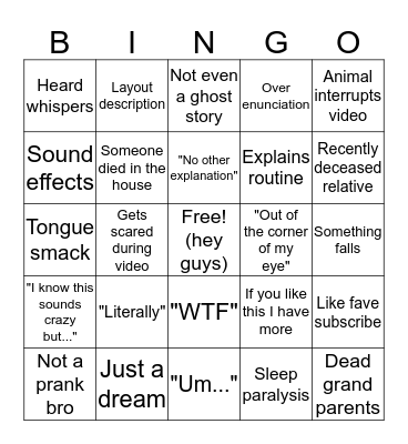 White girl ghost story Bingo Card