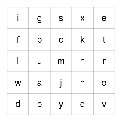 alphabet bingo Card
