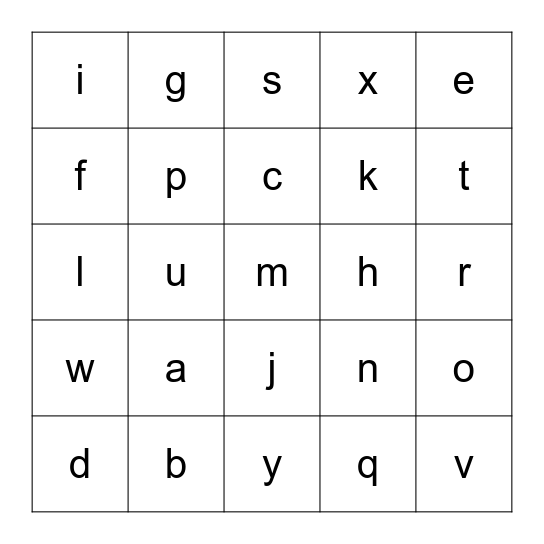 alphabet bingo Card