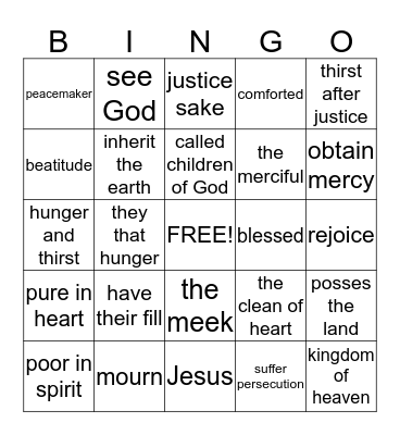 Beatitudes Bingo Card