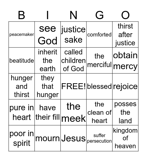 Beatitudes Bingo Card