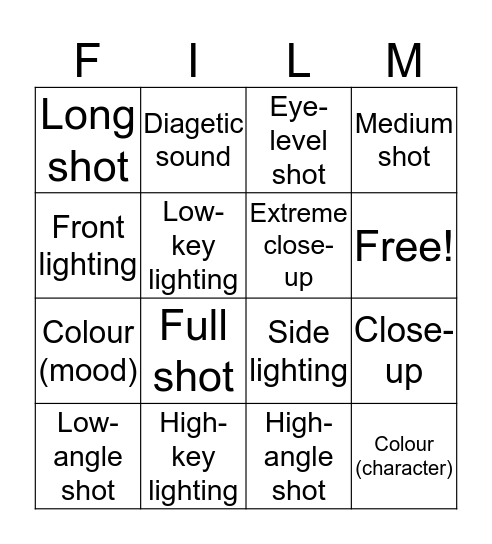 Film Techniques Bingo! Bingo Card