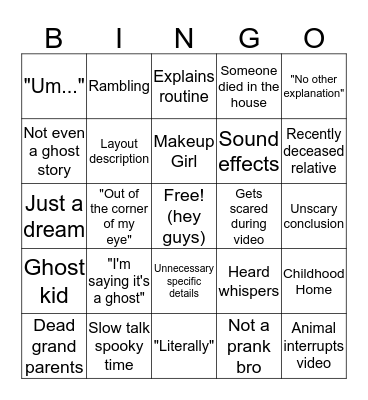 White girl ghost story Bingo Card