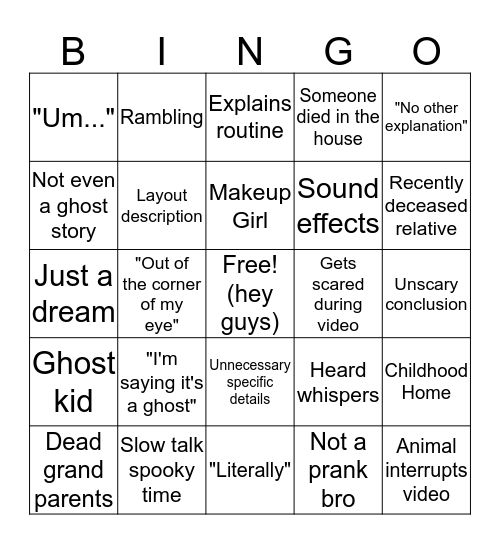 White girl ghost story Bingo Card