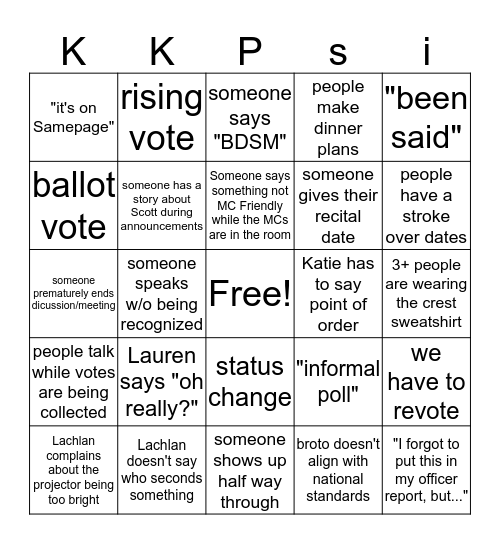 Chapter Bingo Card