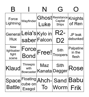 Final TROS Trailer Bingo Card
