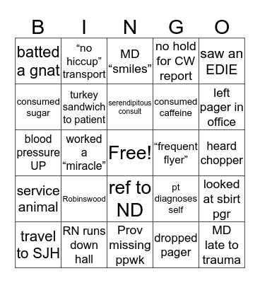 ED Social Work Bingo Card