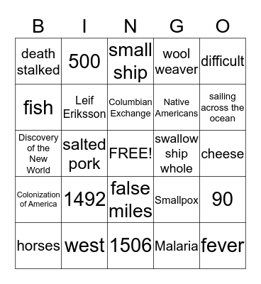 Christopher Columbus  Bingo Card