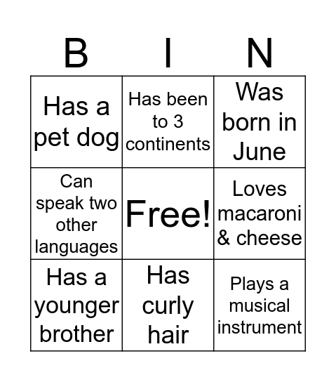 Human Bingo Card