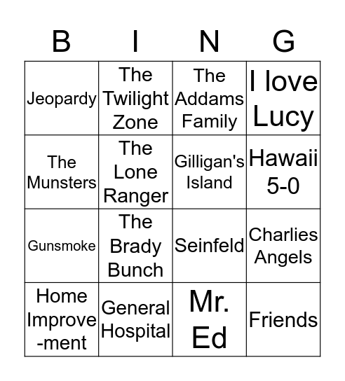 TV Theme Song Bingo Card