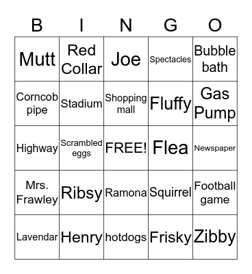 Ribsy's Bingo Game Bingo Card