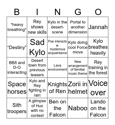 STAR WARS TRAILER BINGO Card