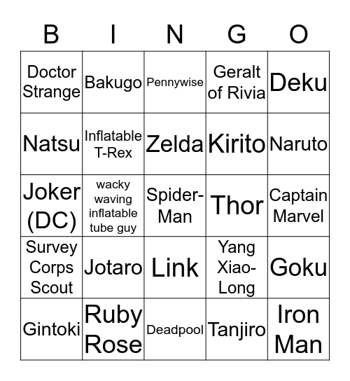 Ultra Respected High End Prid-on-the-line Cosplay Bingo Card