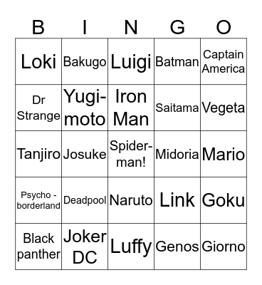 Ultra Respected High End Pride-on-the-line Cosplay Bingo Card