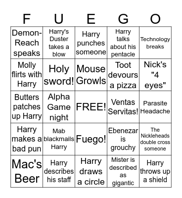 Dresden Files Bingo Card