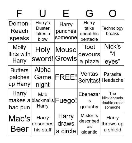 Dresden Files Bingo Card