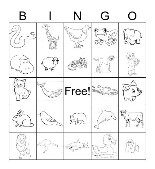 Animals Bingo Card