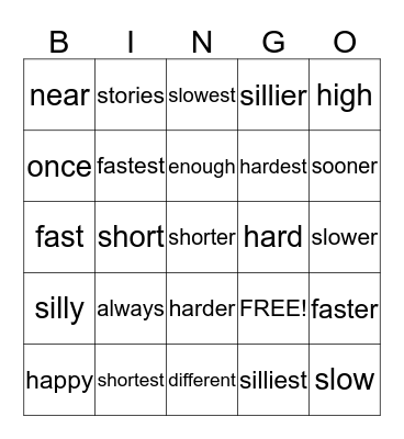 Lesson 27 Words to Know, -er, -est Bingo Card