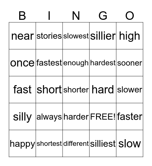 Lesson 27 Words to Know, -er, -est Bingo Card