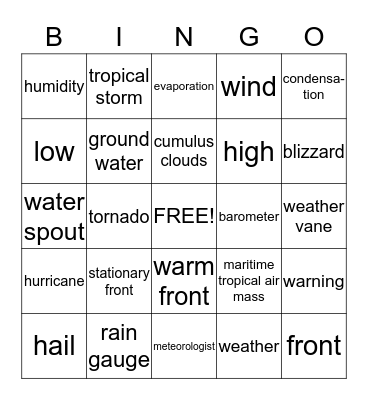 Weather Bingo Card