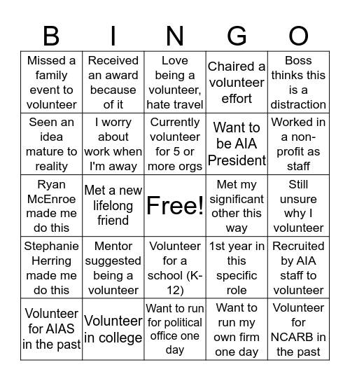 Volunteer Management Bingo Card