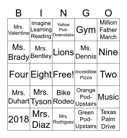 Escondido Bingo Card