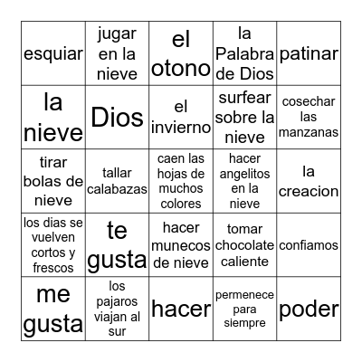 Sonrisas 2 Lesson 2 Vocabulary Bingo Card