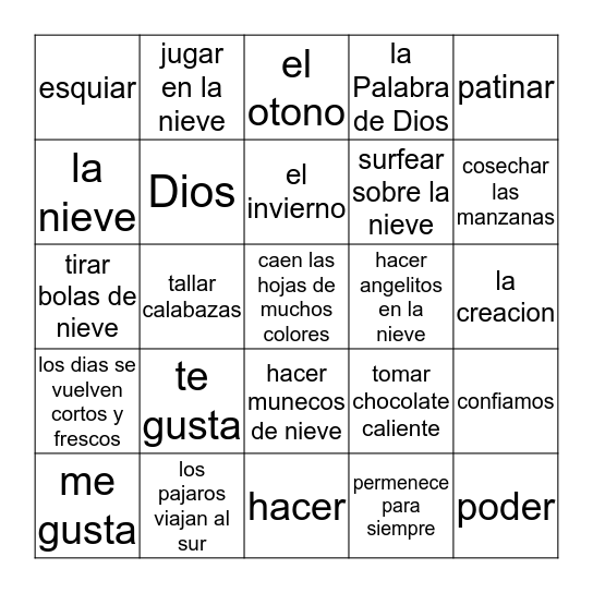 Sonrisas 2 Lesson 2 Vocabulary Bingo Card