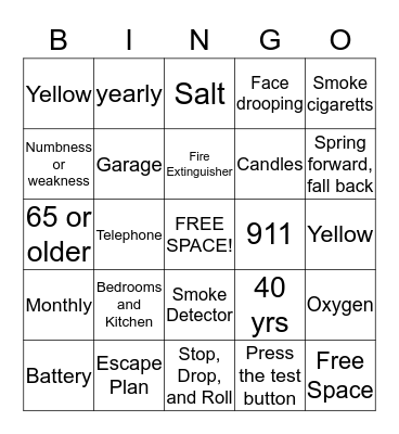 Fire Safety Bingo Card
