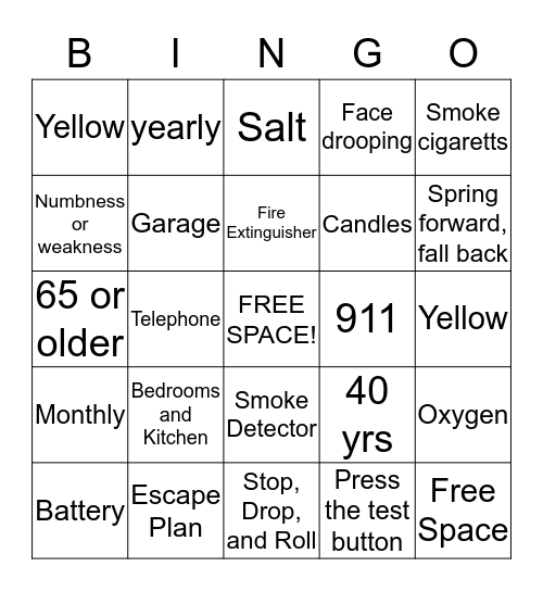 Fire Safety Bingo Card