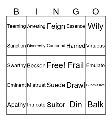 Vocabulary Review Bingo Card