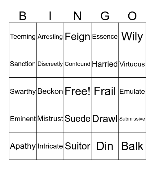 Vocabulary Review Bingo Card