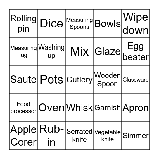 Food Vocabulary Bingo Card