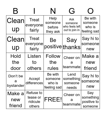 Kindness Bingo Card