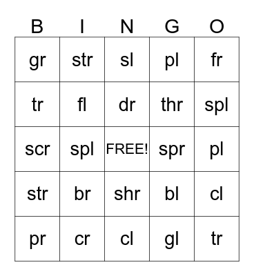 R Blend and L Blend Bingo Card