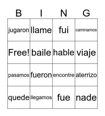 Spanish Bingo Card