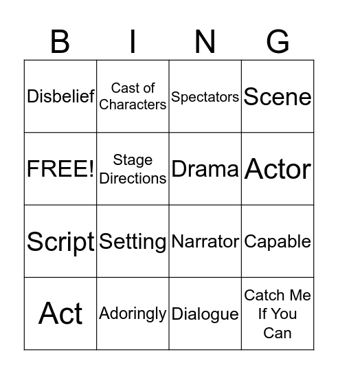 Drama Elements and Vocabulary Bingo Card