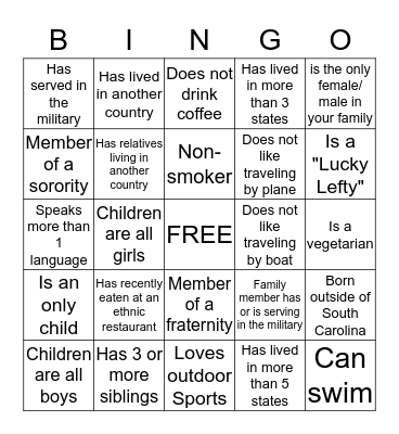 DIVERSITY BINGO Card
