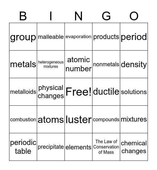 Matter Bingo Card