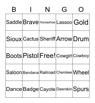 Wild West Bingo ! Bingo Card