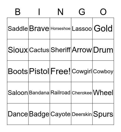 Wild West Bingo ! Bingo Card